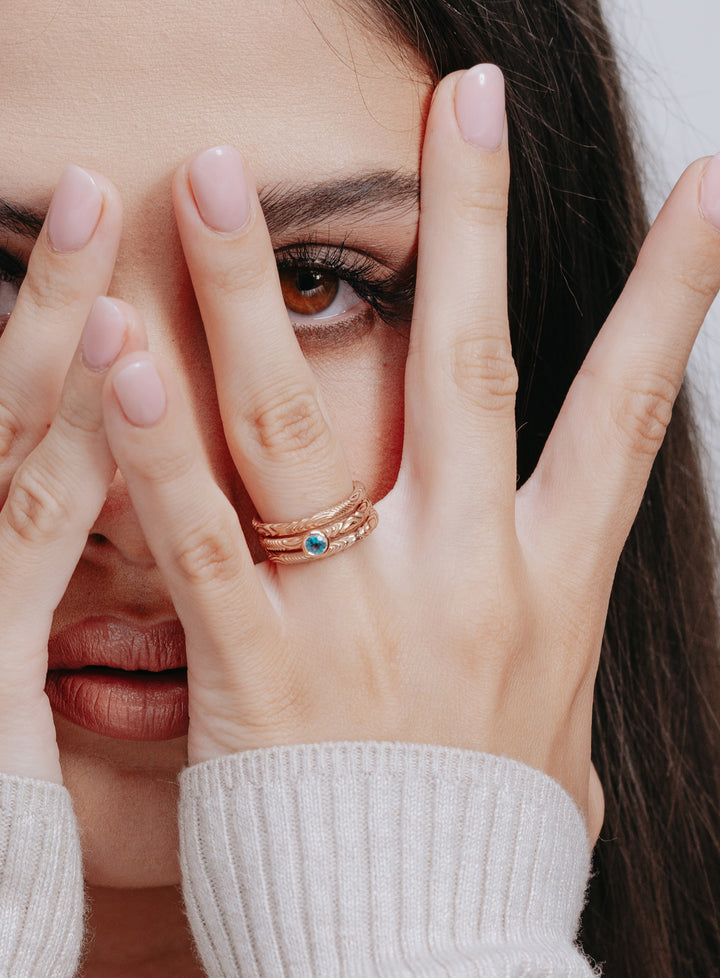 Aquamarine Wave Ring Set