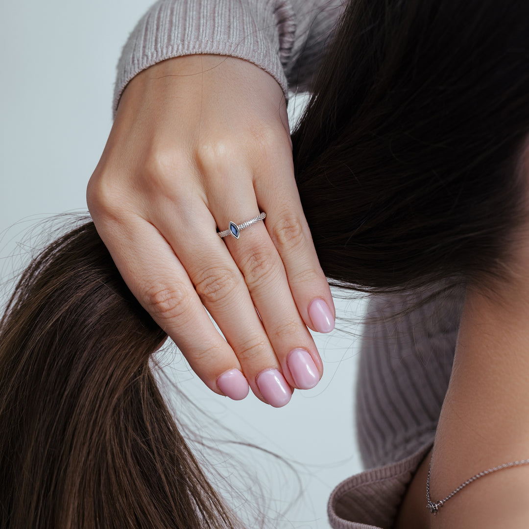 Marquise Sapphire Dotted Ring Set
