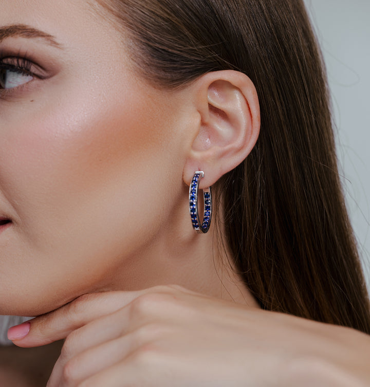 Royal Blue Sapphire Hoop Earring