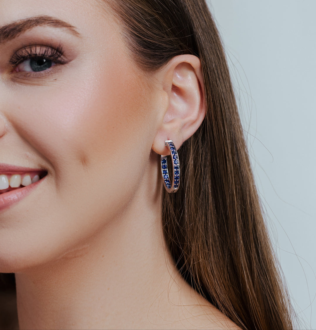 Royal Blue Sapphire Hoop Earring