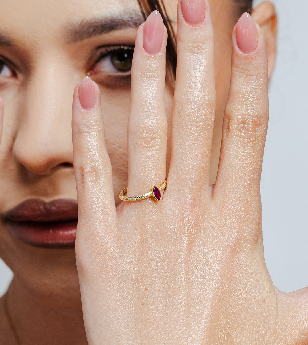 Marquise-Cut Ruby Snake Ring Set